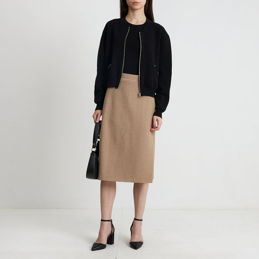 Beige Wool Mini Check Skirt