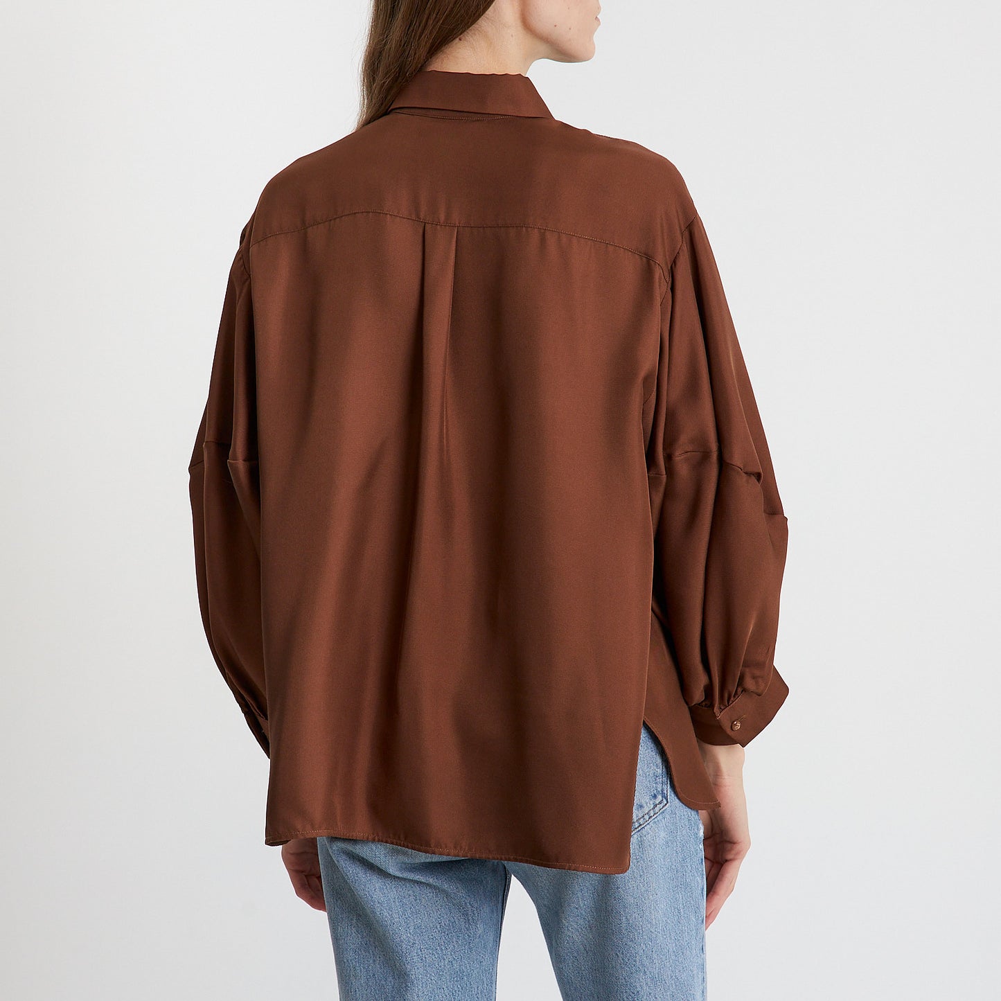 Cocoa Elegance Puff-Sleeve Blouse