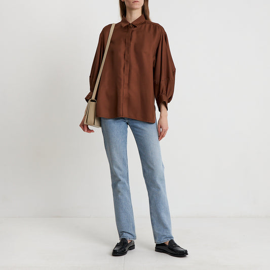 Cocoa Elegance Puff-Sleeve Blouse