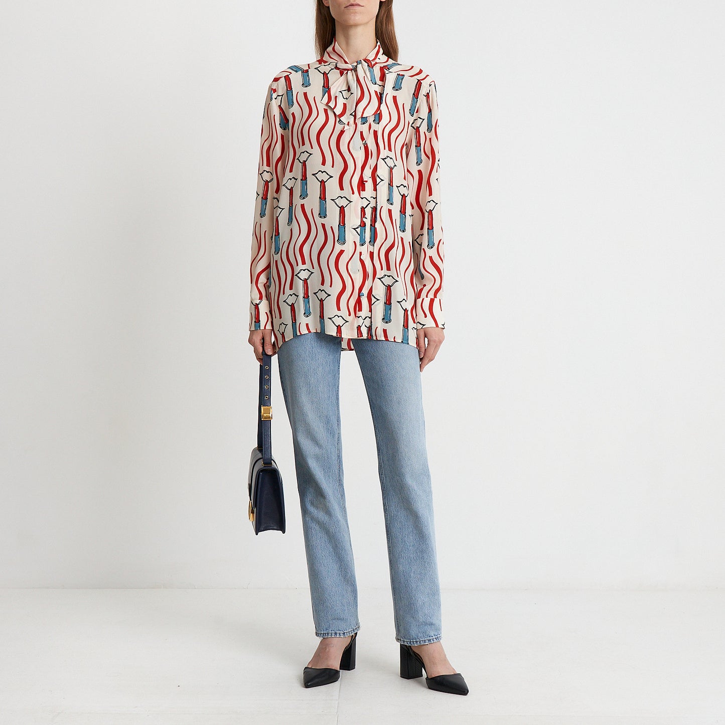 Silk Lip Print Blouse
