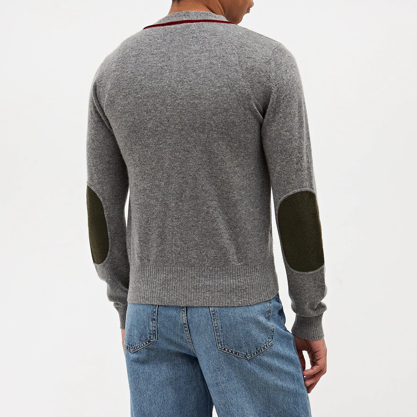 Grey Cardigan with Velvet Trim