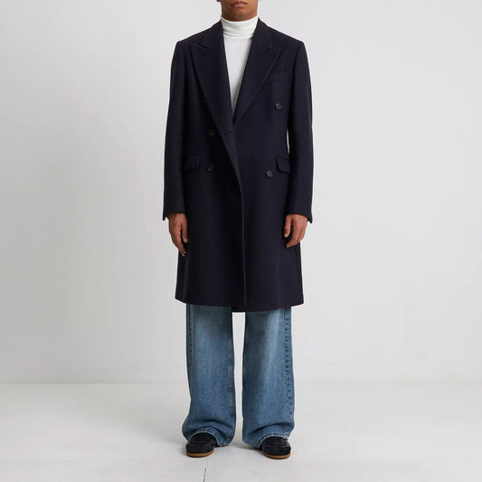 Navy Double-Breasted Tailored Coat