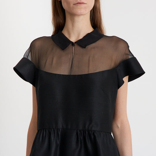 Midnight Grace Chiffon-Detail Midi Dress