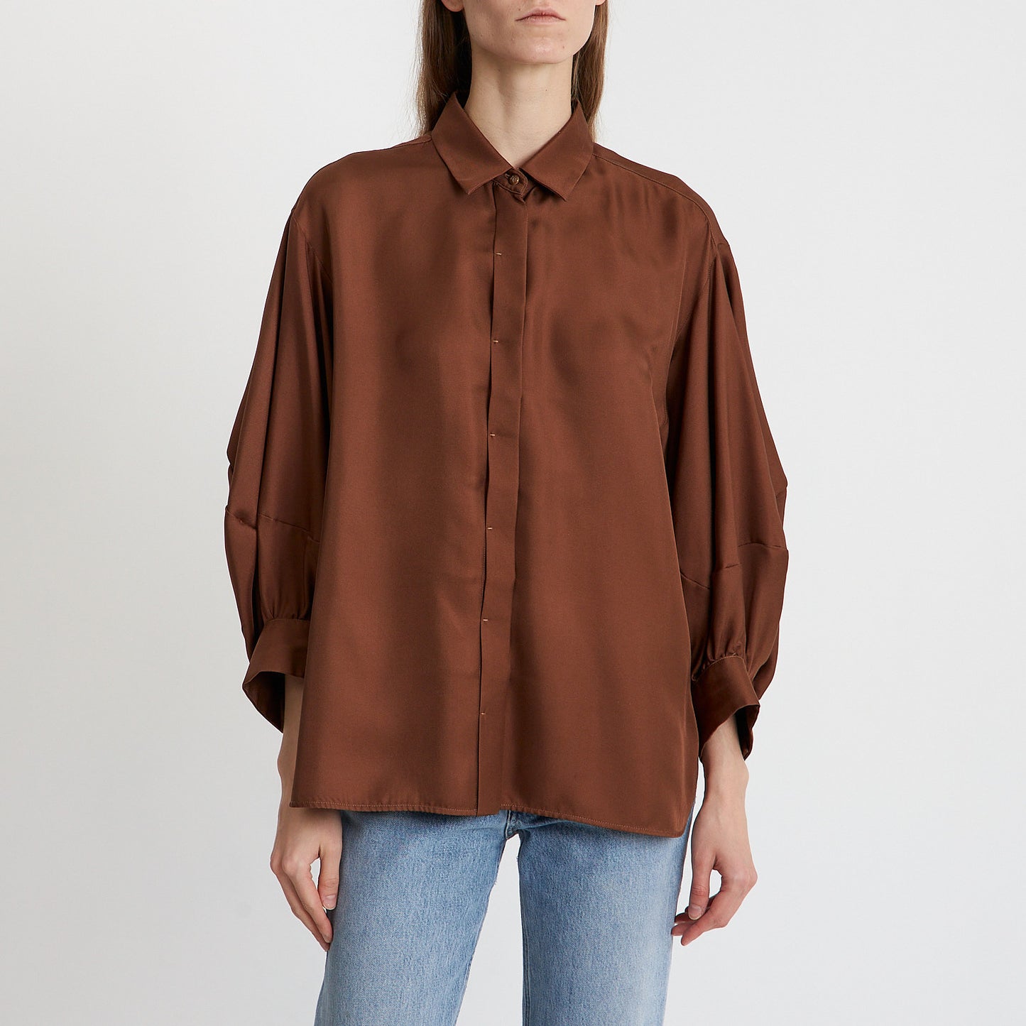 Cocoa Elegance Puff-Sleeve Blouse