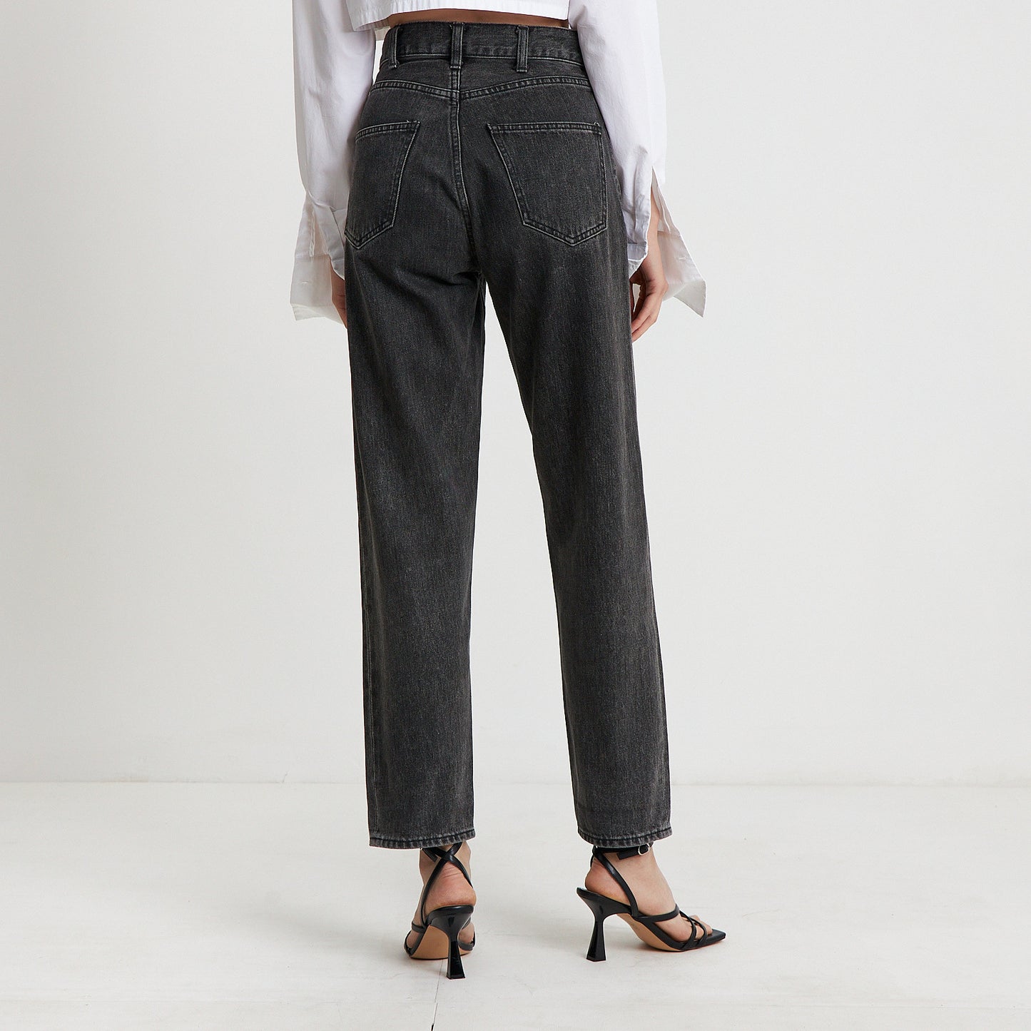 Ash Grey High-Rise Straight Jeans