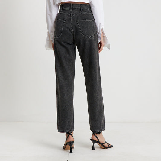 Ash Grey High-Rise Straight Jeans