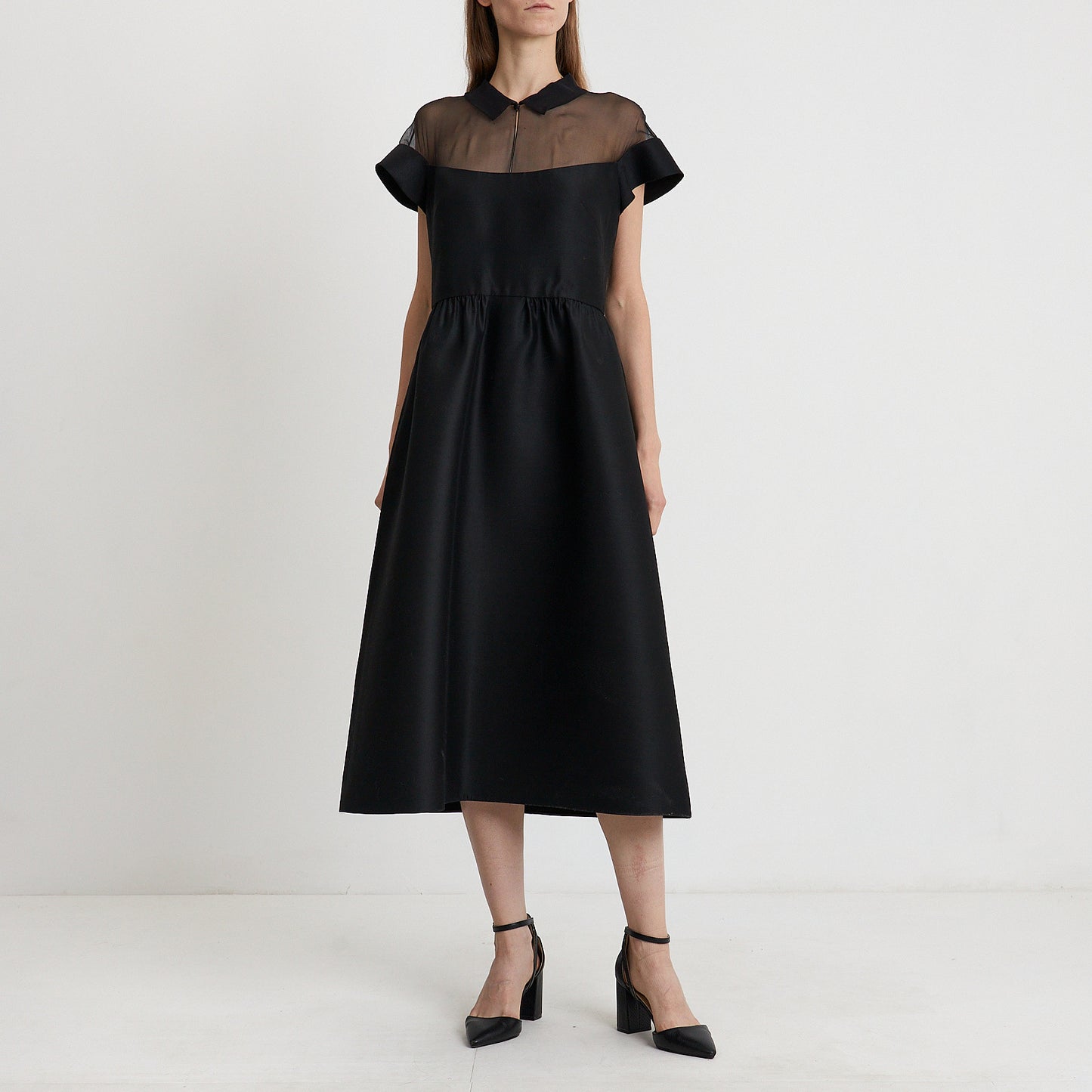Midnight Grace Chiffon-Detail Midi Dress