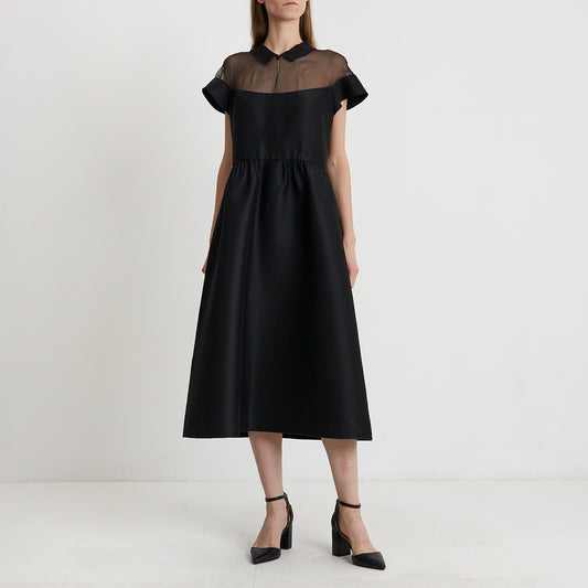 Midnight Grace Chiffon-Detail Midi Dress