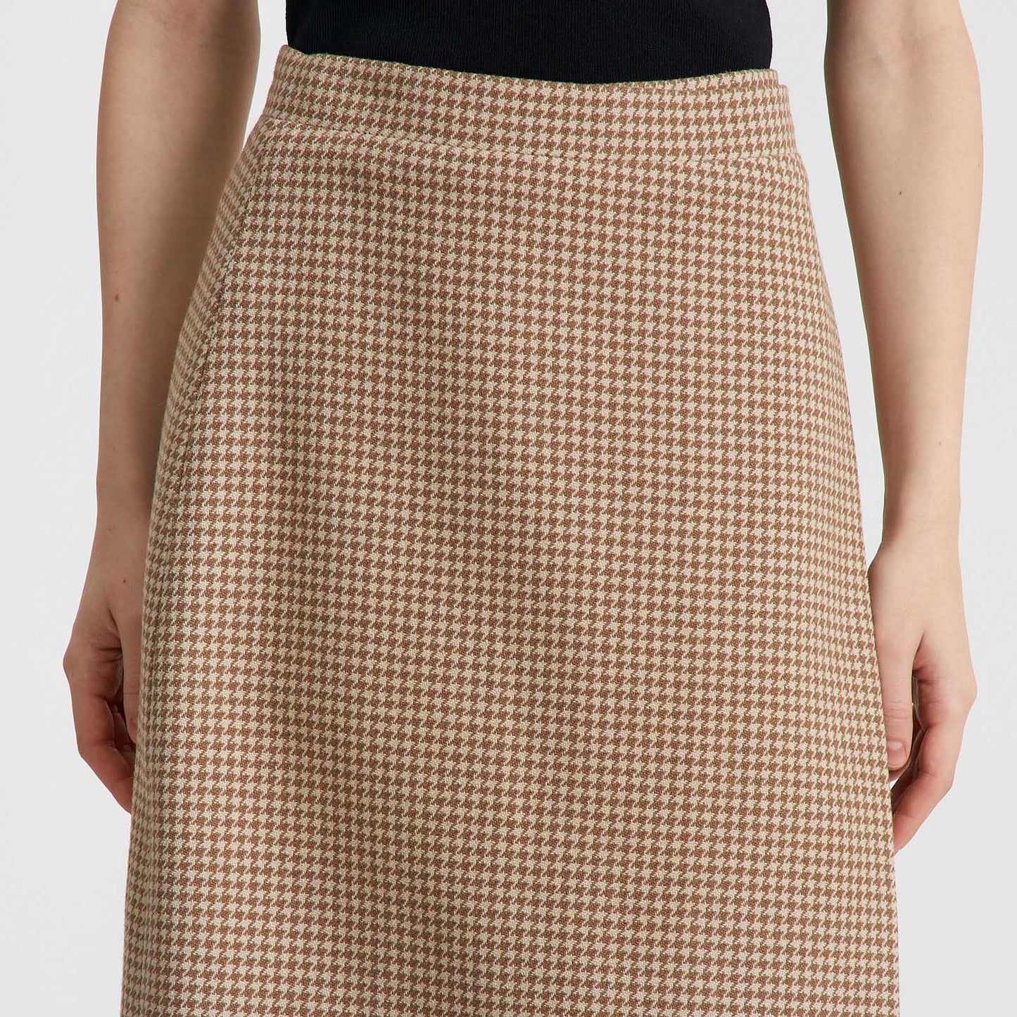 Beige Wool Mini Check Skirt