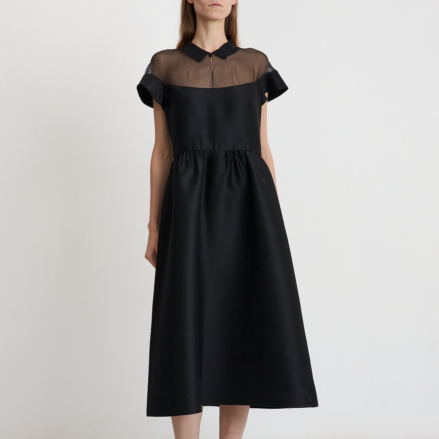 Midnight Grace Chiffon-Detail Midi Dress