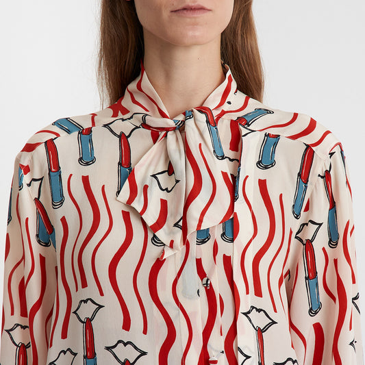 Silk Lip Print Blouse