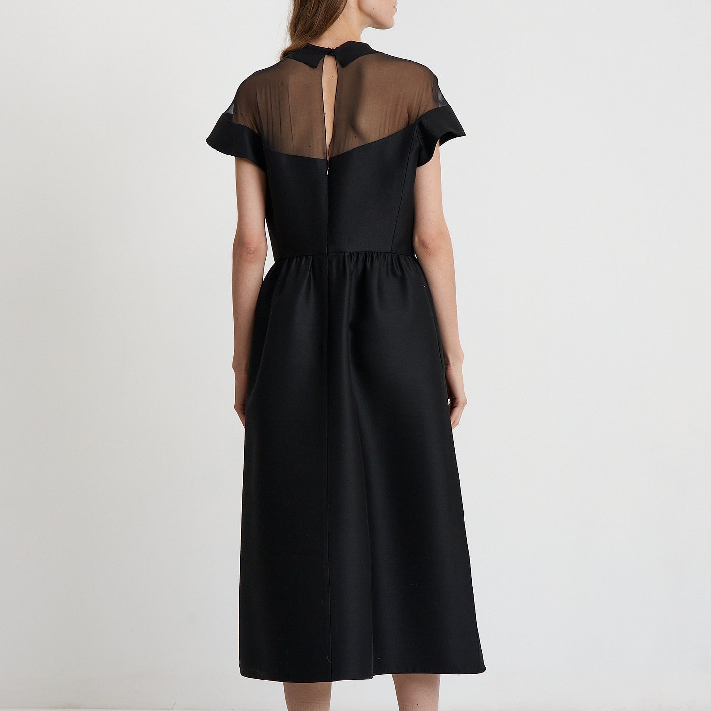 Midnight Grace Chiffon-Detail Midi Dress