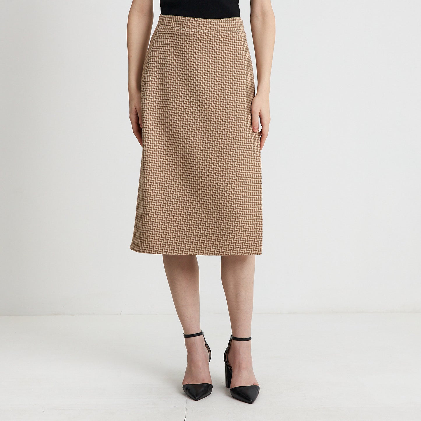 Beige Wool Mini Check Skirt