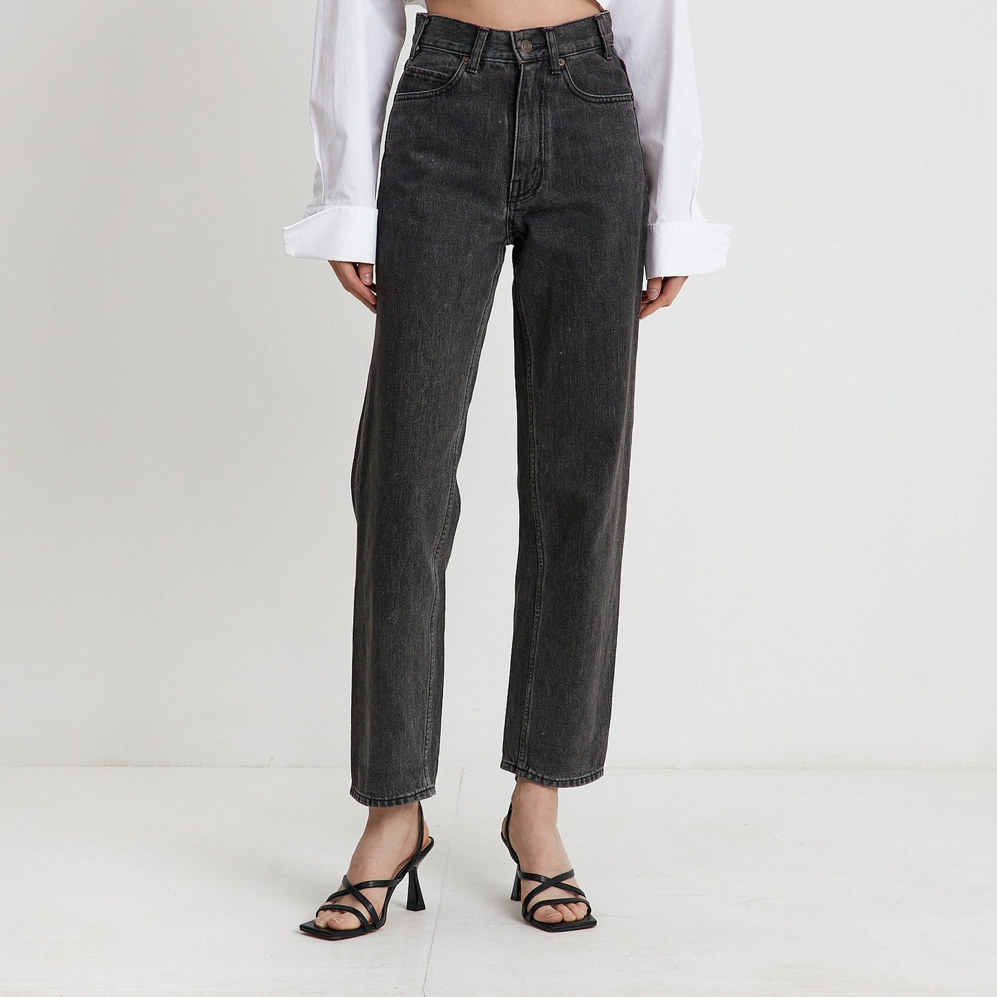 Ash Grey High-Rise Straight Jeans