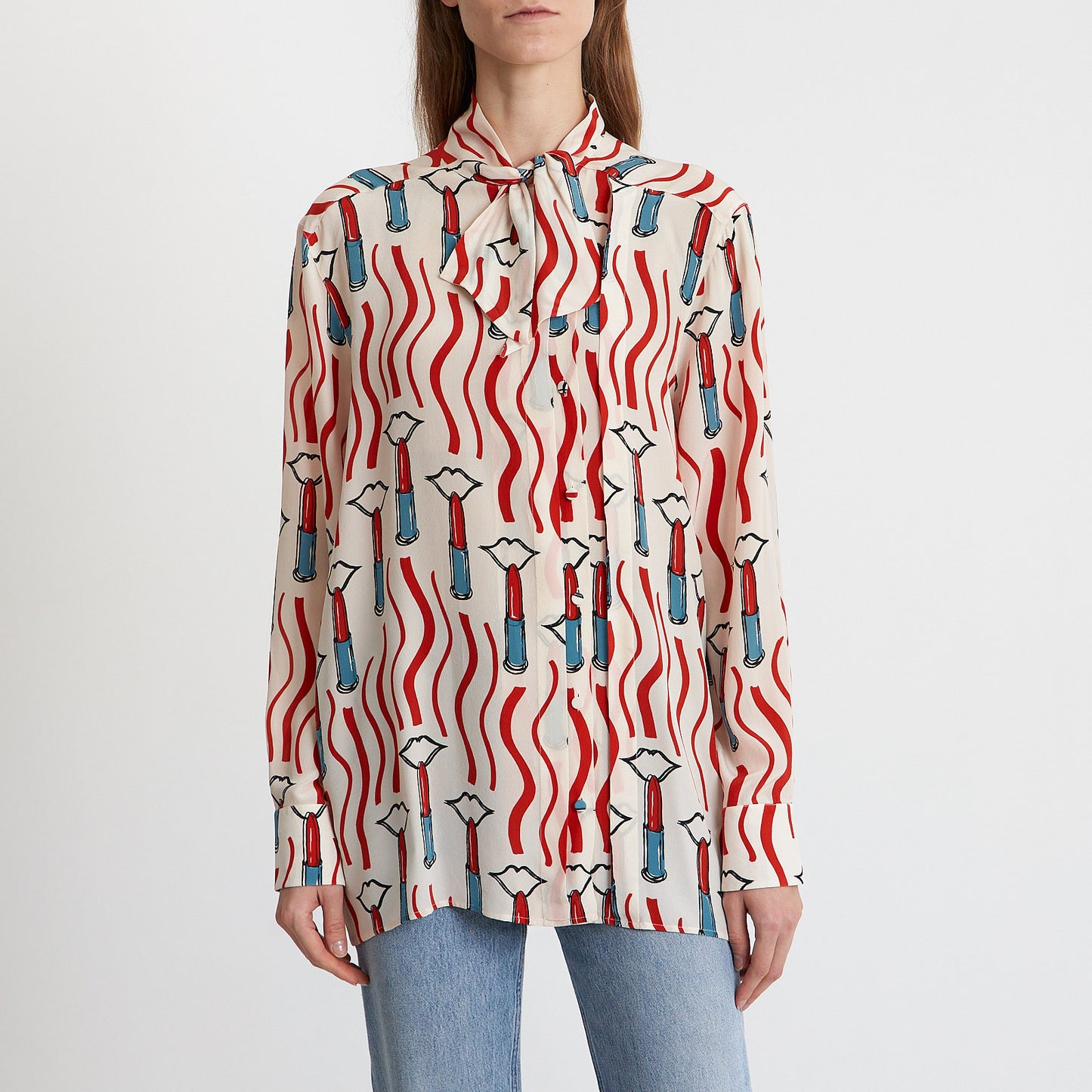 Silk Lip Print Blouse