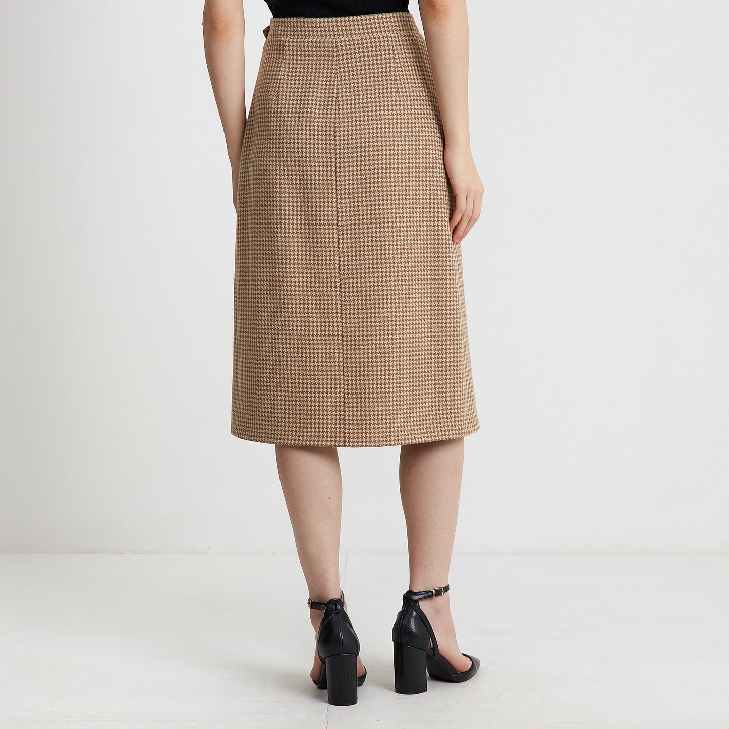 Beige Wool Mini Check Skirt