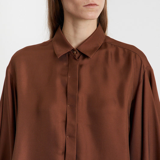 Cocoa Elegance Puff-Sleeve Blouse