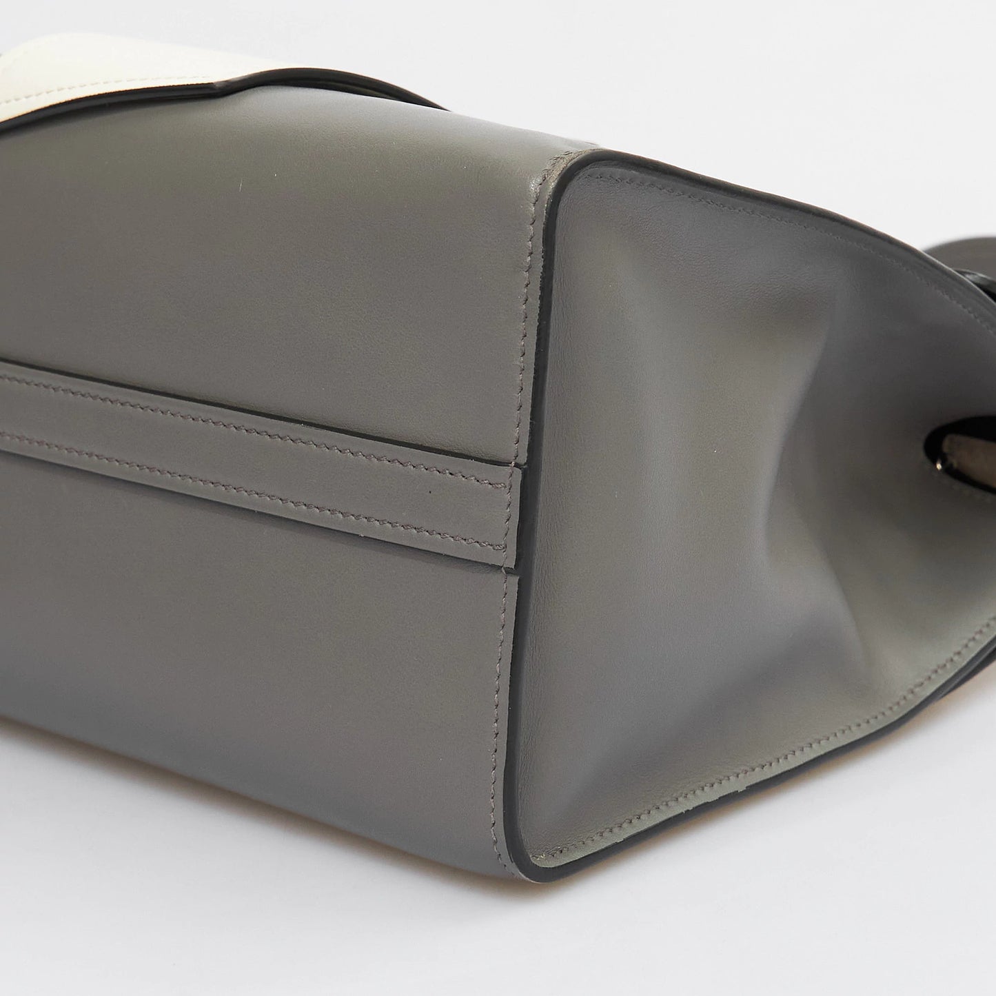 Grey Leather Tote with Beige
