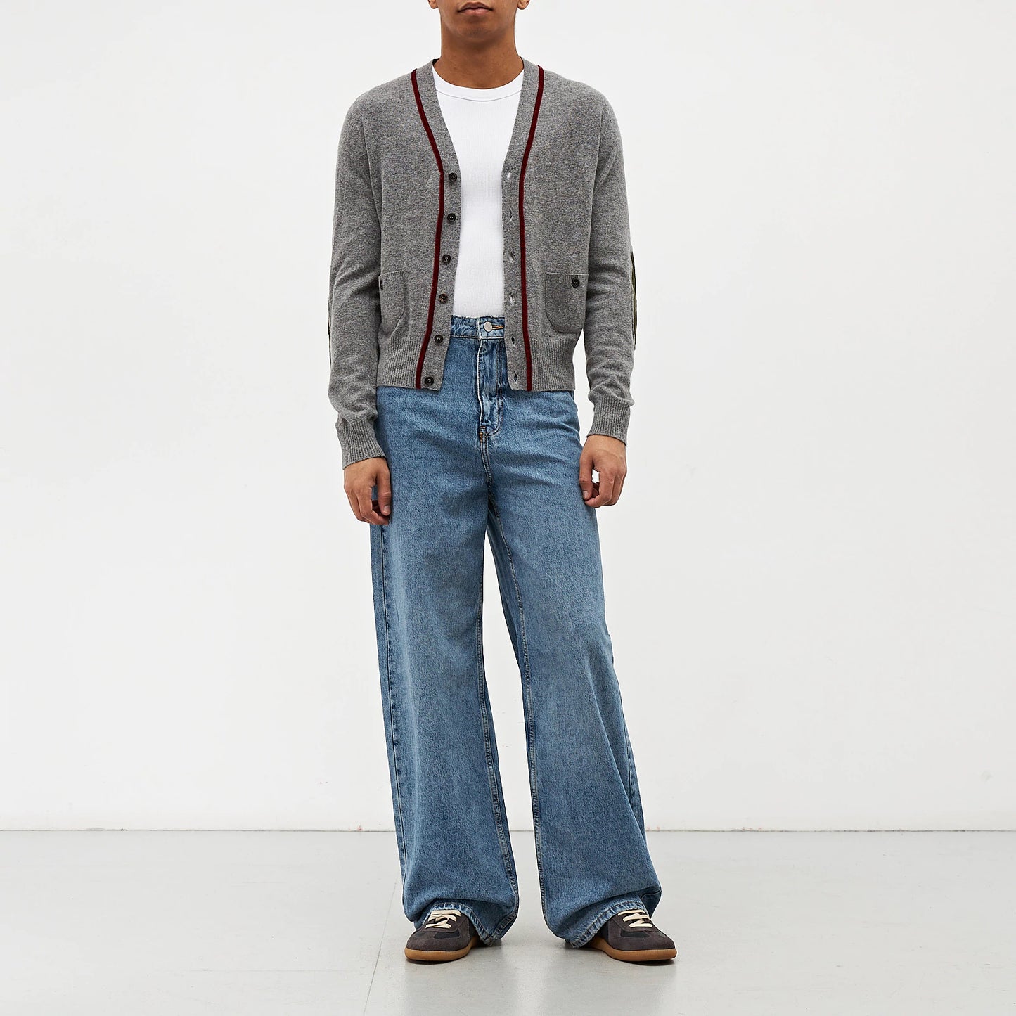 Grey Cardigan with Velvet Trim
