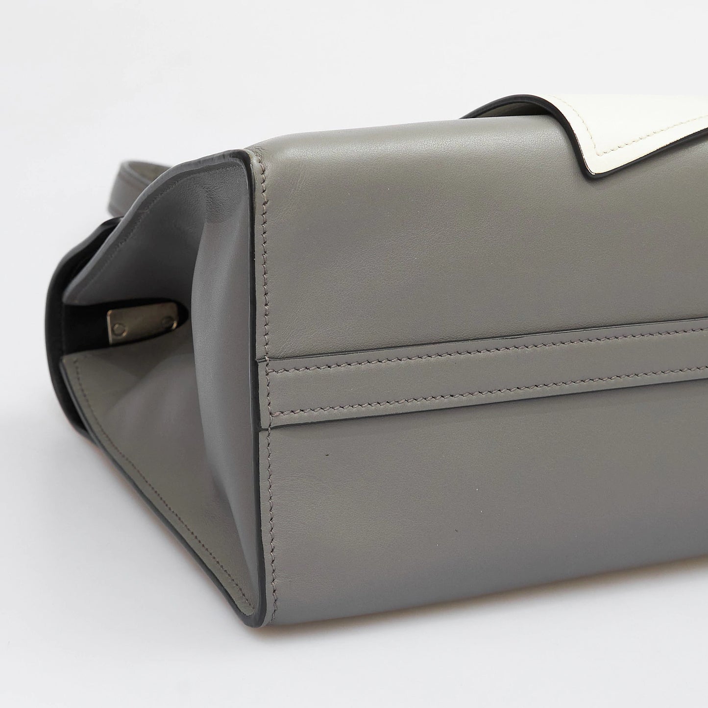 Grey Leather Tote with Beige