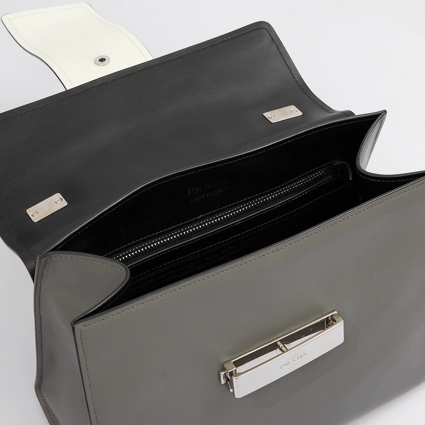 Grey Leather Tote with Beige