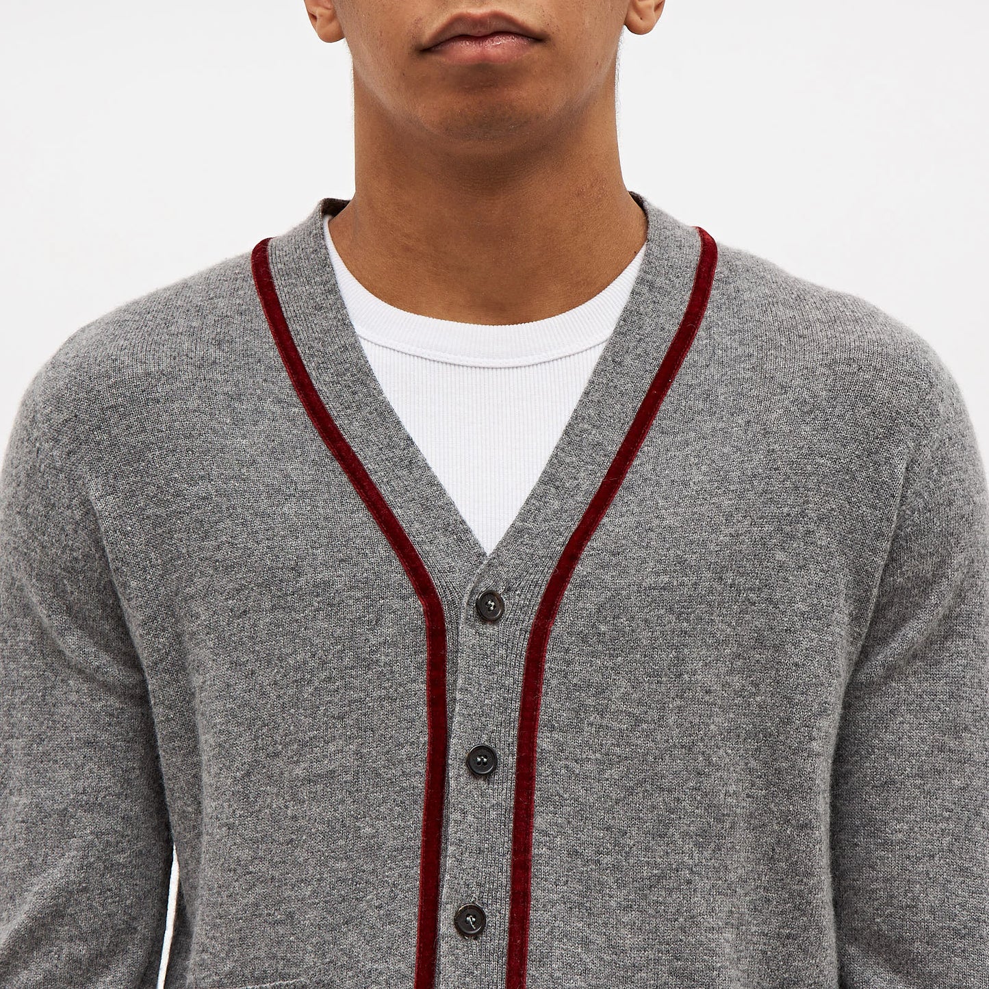 Grey Cardigan with Velvet Trim