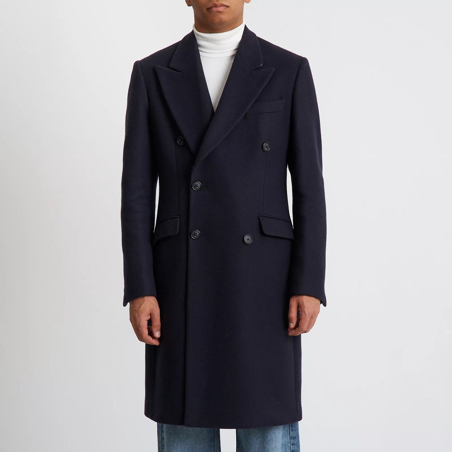 Navy Double-Breasted Tailored Coat