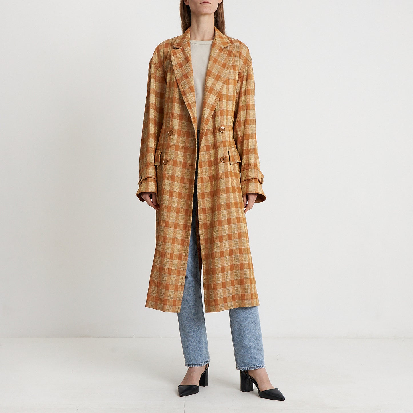 Amber Check Belted Trench Coat