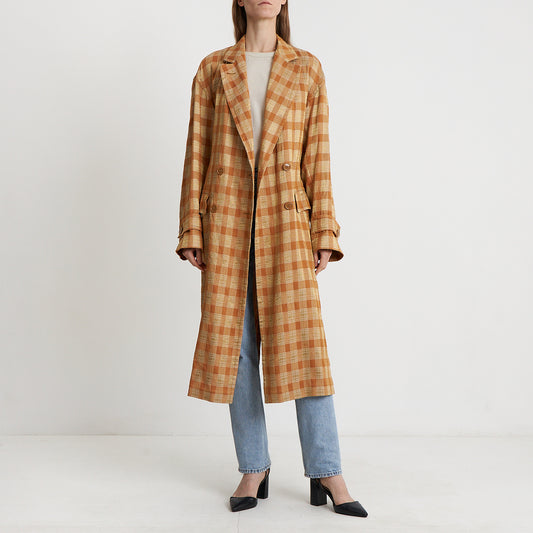 Amber Check Belted Trench Coat