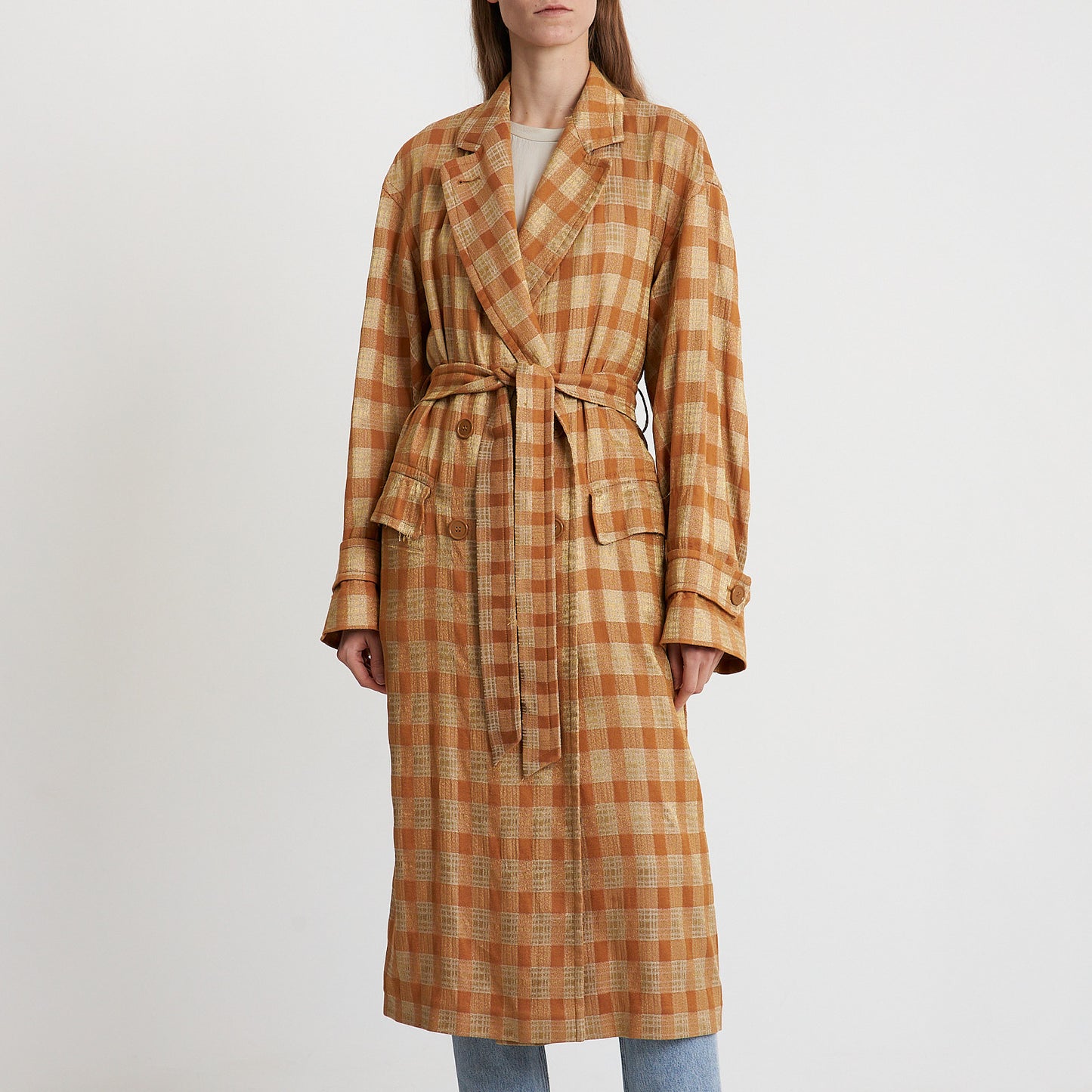Amber Check Belted Trench Coat