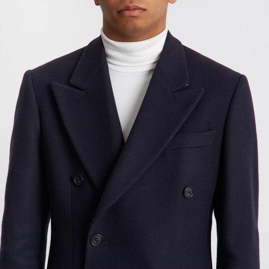 Navy Double-Breasted Tailored Coat