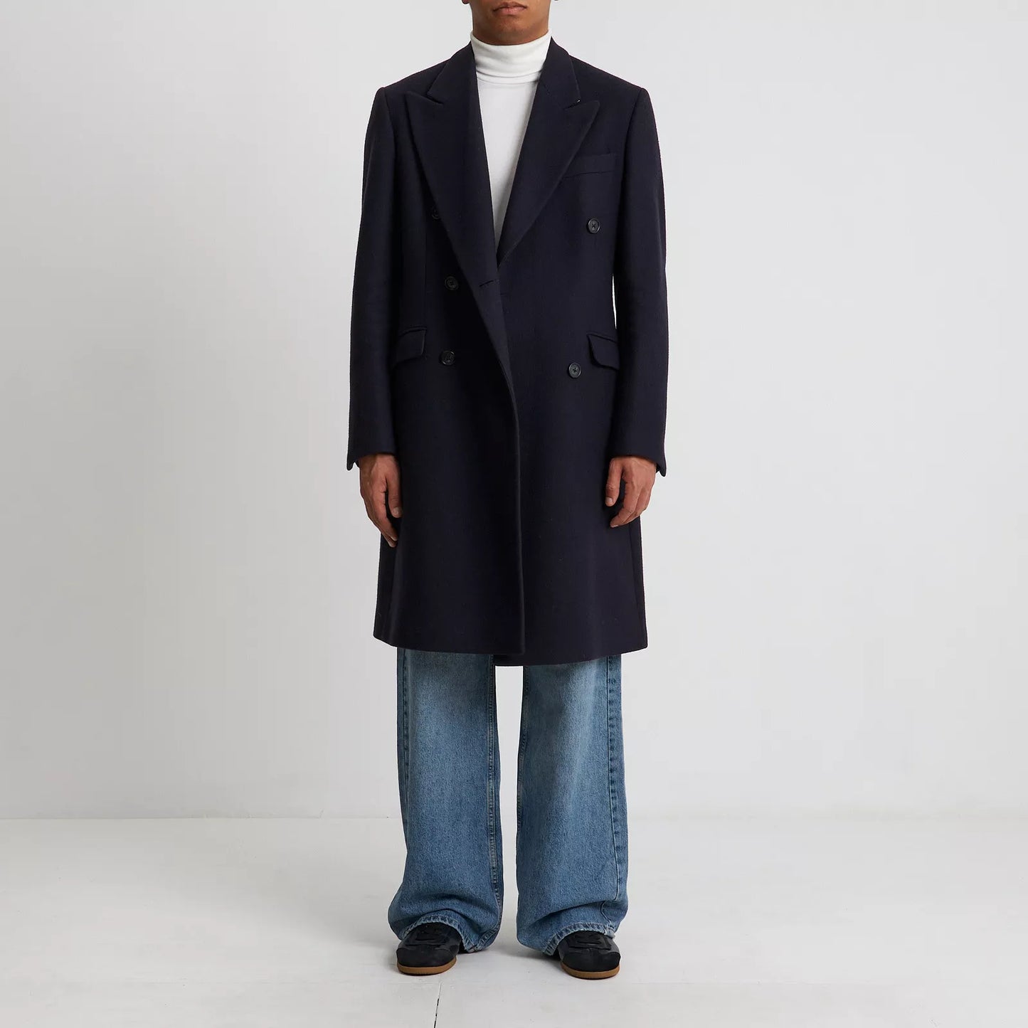 Navy Double-Breasted Tailored Coat